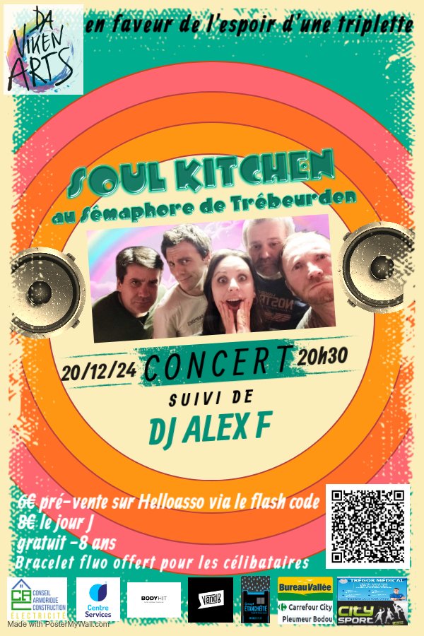 20/12/24 Concert Soul Kitchen suivi de DJ Alex F au Sémaphore Trébeurden en faveur de l’espoir d’une triplette