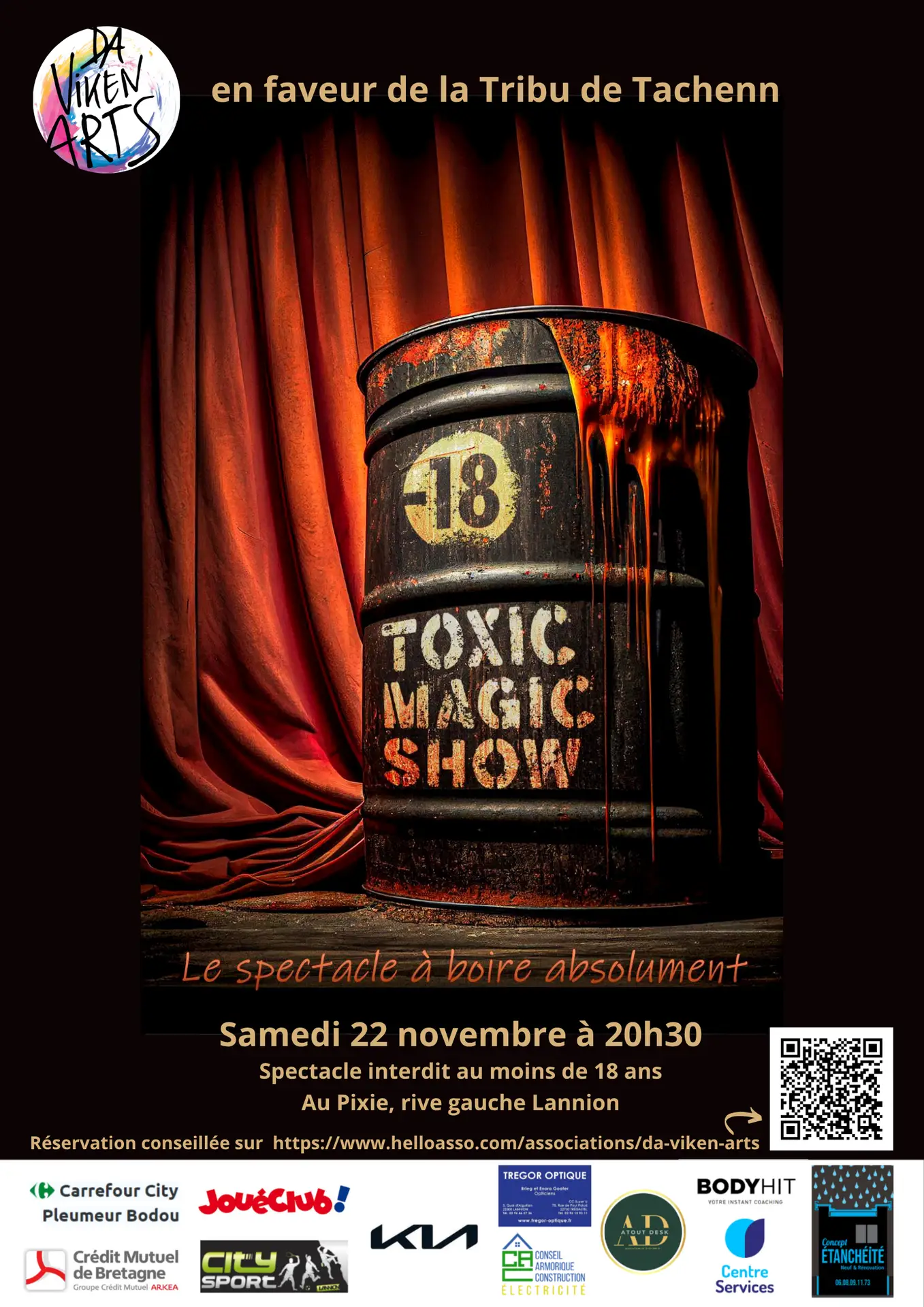 22/11/25 Toxic Magic Show, le spectacle à boire absolument, interdit -18 ans, au Pixie Lannion en faveur de la Tribu de Tachenn